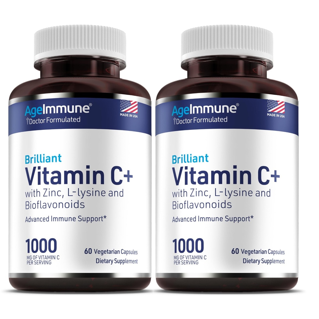 Complexe Vitamine C 1000mg avec L-Lysine 500mg, Gluconate de zinc 12mg, Bioflavonoïdes 300mg. Doctor Formulé Magnésium Stearate Suppléments gratuits pour le système immunitaire sain Support. Deux bouteilles.(2)