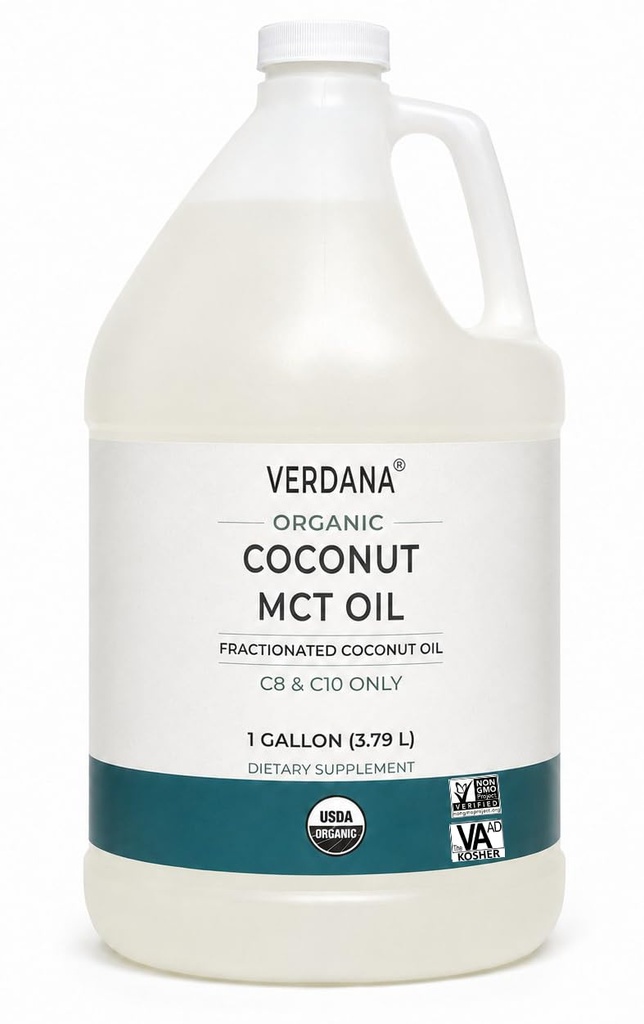 Verdana USDA Certified Organic Coconut MCT Oil –Fractionated Coconut Oil – No Palm Kernel Used – Kosher, Food Grade, Non-GMO – Toll für Keto und Paleo Diets – 1Gallon