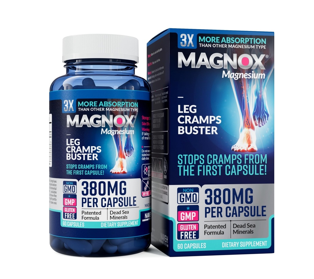 MAGNOX® Crampes de jambe Buster (en anglais seulement) 380mg Magnésium pour les crampes de jambe à la nuit Supplément de magnésium pour spasmes musculaires (en anglais seulement) 3X Plus Absorption (en anglais seulement) Minéraux de mer Morte (en anglais seulement)