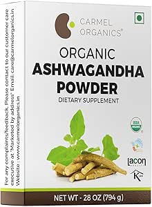 CARMEL ORGANICS Organic Ashwagandha Root Powder (28 Oz o 794g/1.75 Lbs) Certificato USDA. Laboratorio testato, Non OGM & Gluten Free | Withania Somnifera da India
