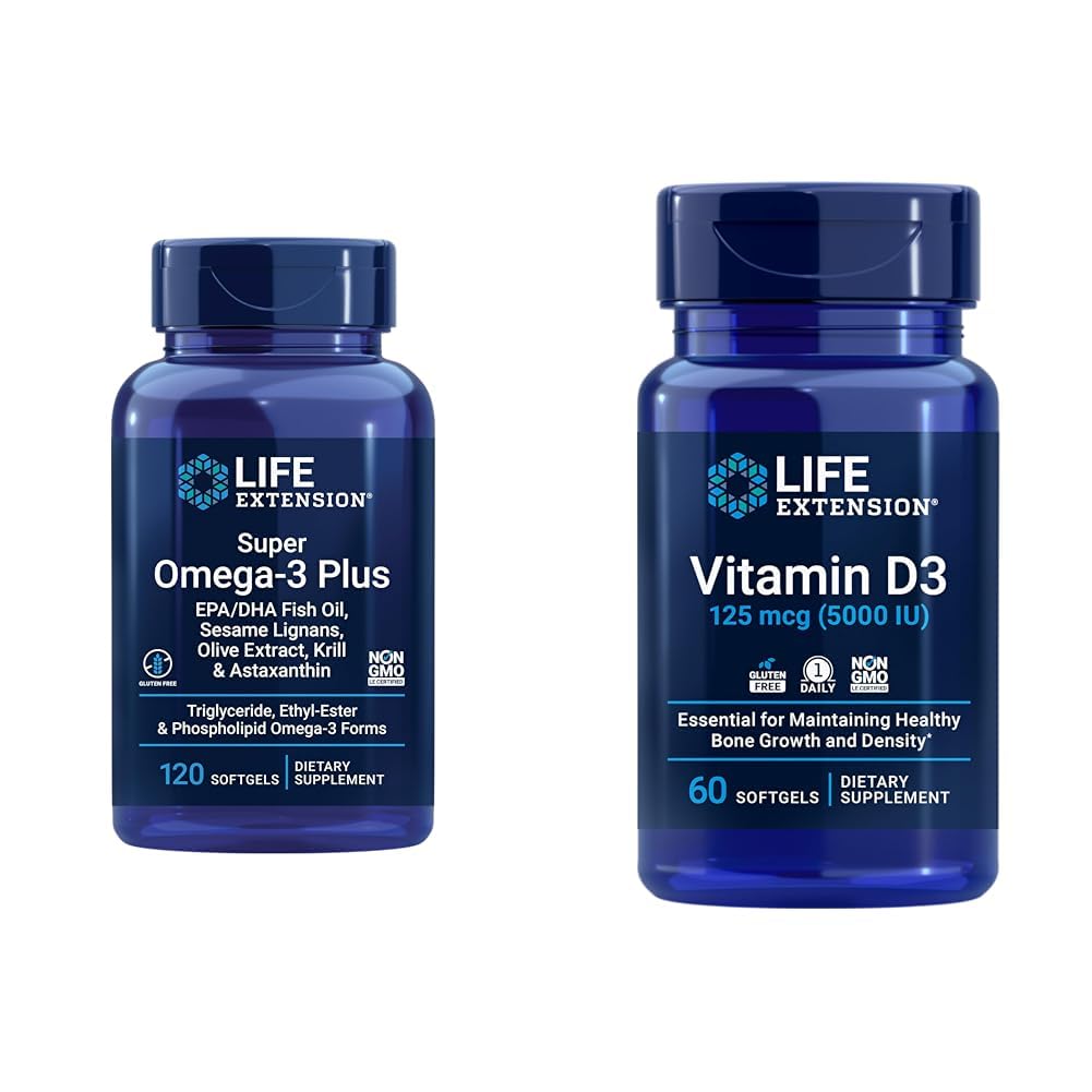 Life Extension Super Omega-3 Plus EPA/DHA Fischöl, Sesam Lignans & Vitamin D3 125 mcg (5000 IU), Knochengesundheit, Gehirnleistung
