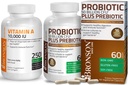 Bronson Probiotique 50 milliards CFU + Prébiotique avec les polyphénols de pomme et extrait de fruits d'ananas + vitamine A 10 000 UI Premium Non-OGM Formule