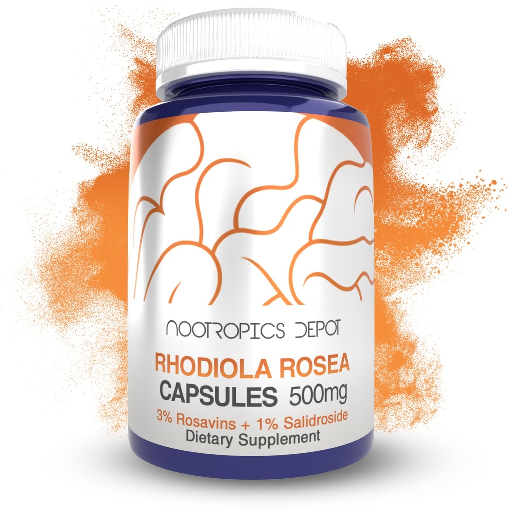 Nootropics Depot Rhodiola Rosea Capsules: 500mg.3% Rosavins: 120 Count.