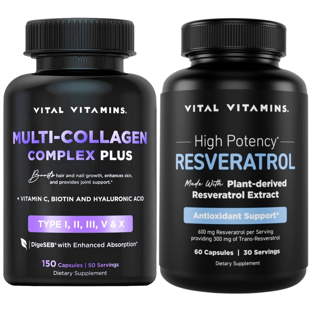 Vitamines vitales Multi Collagène Complexe Plus Capsules + Résvératrol Capsules