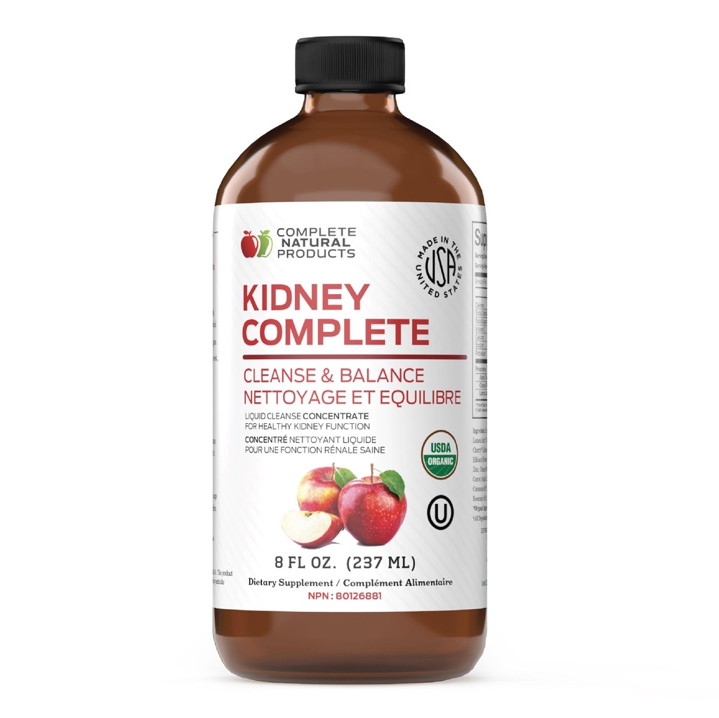Komplette natürliche Produkte Kidney Complete - 8oz Organische Flüssigkeit für Nierenunterstützung, Sauberkeit und Detox mit Apple Cider Essig, Lemon, & Organic Chanca Piedra.