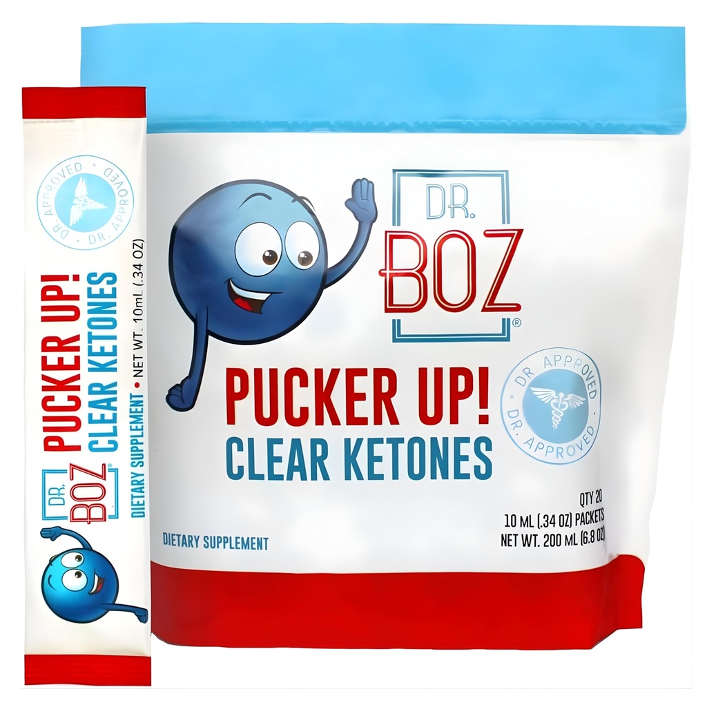 Dr. Boz - Pucker UP! Klare Ketone, 20 Pakete - Pure Liquid BHB - Fast Acting Exogenous Ketone - Erhöhen Sie Energie und Klarheit - Max Strength - Qualität getestet - Made in USA - Keto Diät - 0.34oz (10ml)