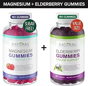 Gummie di Magnesio senza zucchero (180 Gummies) e Gummie di Elderberry (180 Gummies)