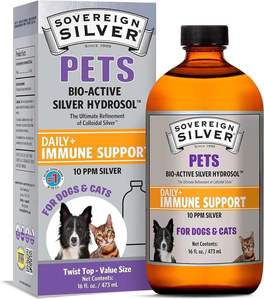 Sostegno immune per animali d'argento - Colloidale Silver, Bio-Active Silver Hydrosol, per cani e gatti, 10 ppm, Liquid Twist Top, 16 Fl Oz, (473 mL)