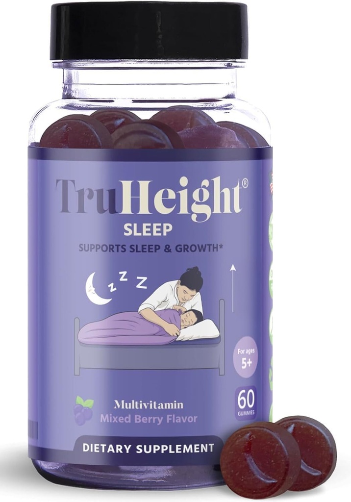 TruHeight Sleep Gummies - Kids & Teen Natural Sleep Aid for Maximum Growth - Pediatric Consigliato - Kids Melatonin Gummy - Melatonin, Ashwagandha, L Theanine, Lemon Balm, Ages 4+, Mixed Berry Flavor