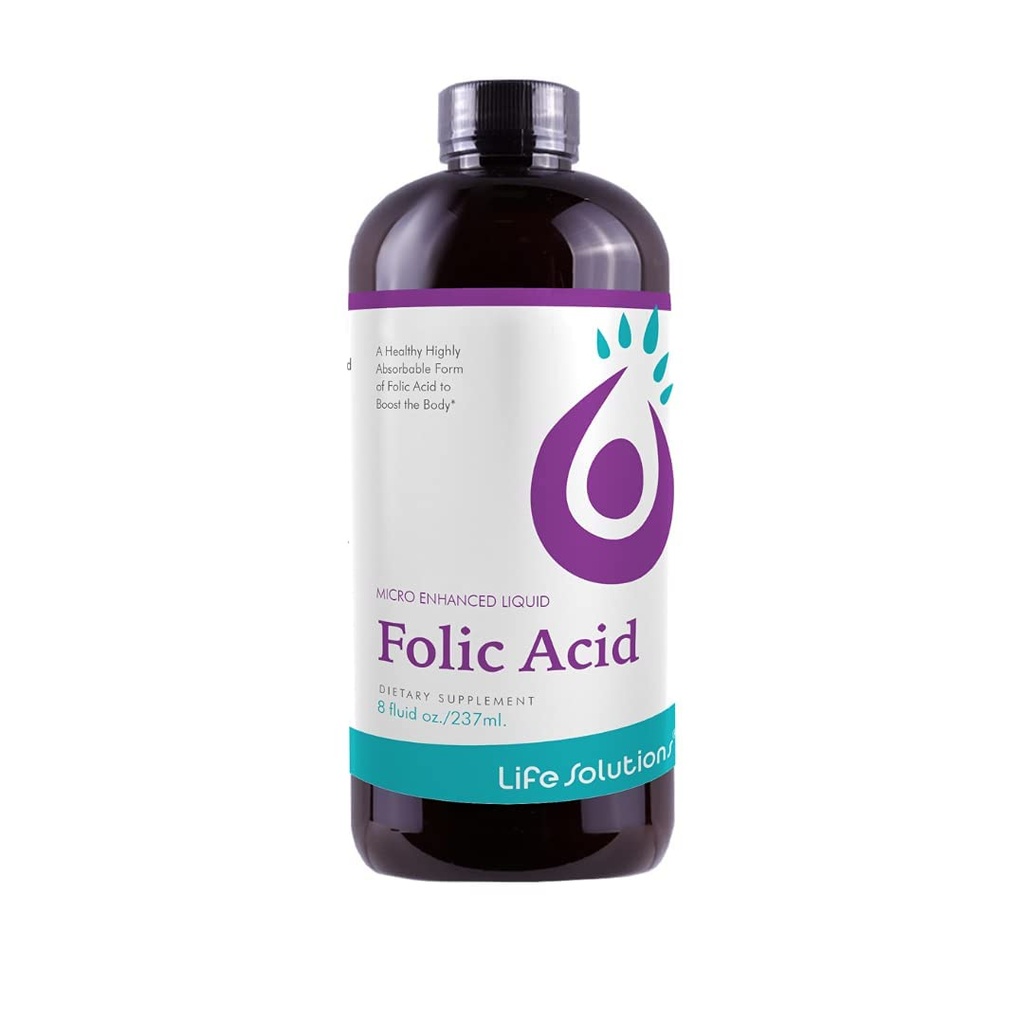 Life Solutions Liquid Folic Acid Supplement – 800 mcg Vitamin B9 pro Servieren – Berry Flavor, 8 fl oz – Schnelle Absorption, Pränatal, Herz- und Gehirnunterstützung