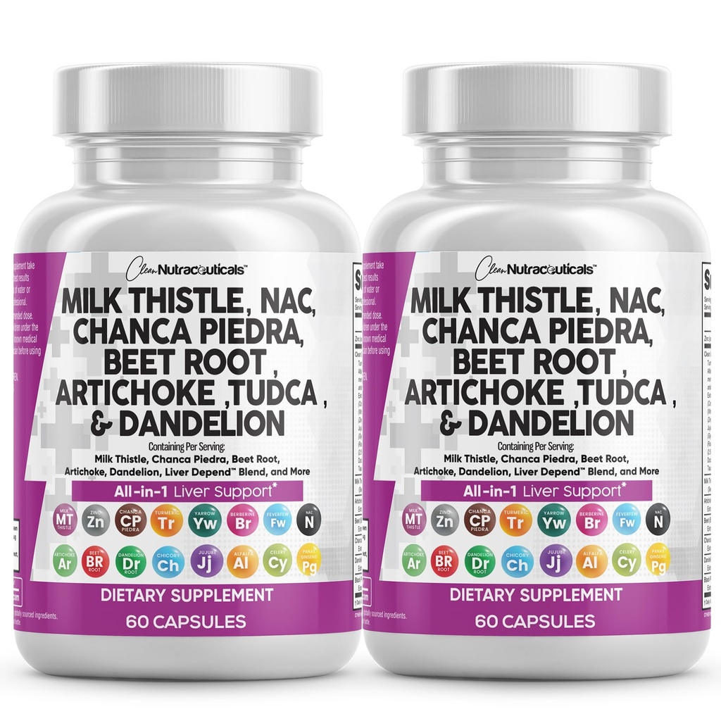 Detergente Nutraceuticals Latte Thistle NAC Chanca Piedra Beet Root Artichoke Dandelion Root - Liver Cleanse Supplement Plus TUDCA Choline & Ginger - 2Pack