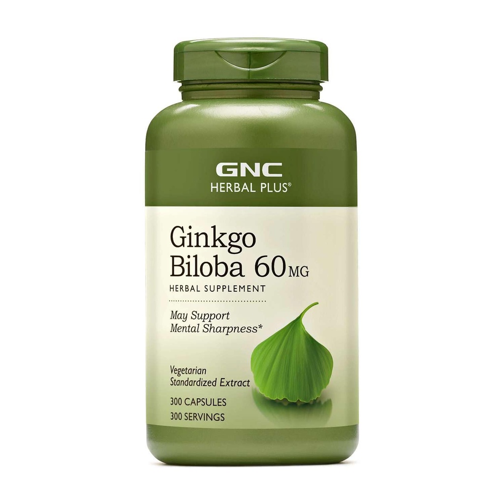 GNC Kräuter Plus Ginkgo Biloba 60mg Supplement, Vegetarisch, unterstützt Mental Sharpness, 300 Servierungen