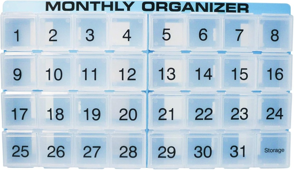 Organizzatore mensile di pillole | 31 scomparti, 1 al giorno, 4 settimane Mese completo 31 Giorno organizzatore di pillole | Include vassoio e 8 scomparti rimovibili