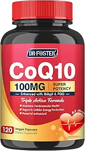 CoQ10 100mg mit PQQ & Shilajit - Hohe Absorption Coenzym Q10 Ergänzung verbessert Mitochondrial, Leistungsstarkes Antioxidans für Herzgesundheit & Energie-Produktion, 120 Veggie Kapseln