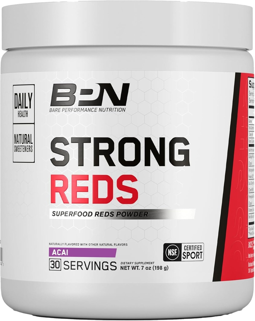 BARE PERFORMANCE NUTRITION, BPN Strong Reds Superfood Powder, Enzimi digestivi, Antiossidanti, Migliore energia naturale, 30 Serve, Acai