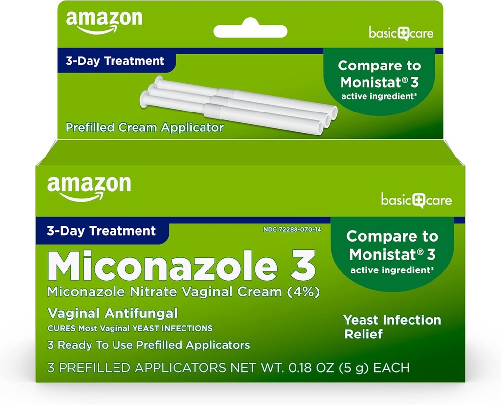 Cura di base Miconazole Nitrate Vaginal Cream (4 Percent), trattamento di infezione di lievito di 3 giorni per le donne, 0.18 ounce - 3 conteggio (Pack of 1)