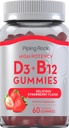 Piping Rock Vitamine D3 et B12 Gummies.com 60 Count.com Supplément pour les femmes et les hommes.