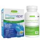 Igennus Pharmepa Restore + Ashwagandha+ L-teanina & Magnesium Bundle, 1000mg Pure EPA Omega-3 Fish Oil + 600mg KSM-66 Ashwagandha Adaptogen Complex con Zinc & B Vitamine, Mood & Stress Support