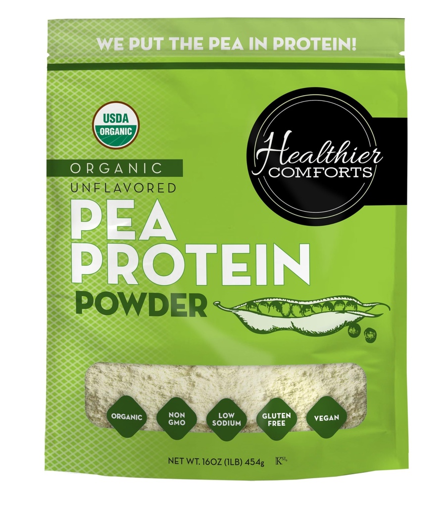Gesundere Comforts Unflavored Pea Protein Powder - Low Sodium (1 lb.) | USA Grown and Processed | 100% Plant Based Protein Powder | Kosher, Gluten Free, Non-GMO, Keto Friendly (16oz)