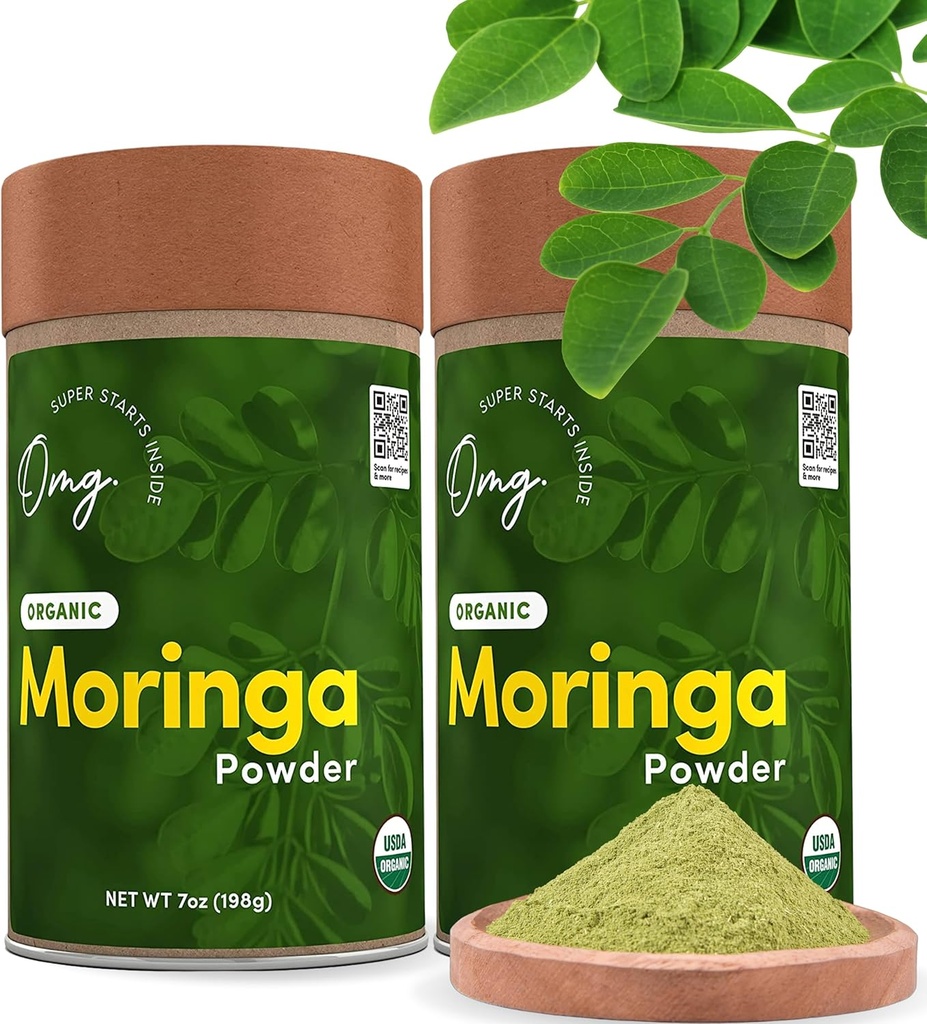OMG! Superfoods Pure and Organic Moringa Powder - USDA Certified Moringa Oleifera, Great Source of Calcium, Iron, Vitamine A & E - 7 Oz (2 Pack)