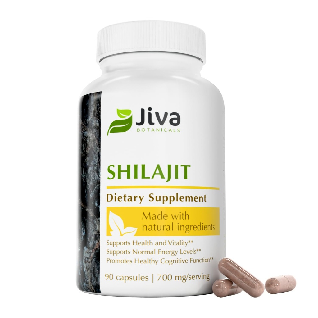 Jiva Botanicals Shilajit Capsules 700 mg – Shilajit Extract mit Fulvic Acid – Shilajit Supplement für Herren & Frauen – 90 Vegan Capsules for Daily Wellness - 90 Count (Pack of 1)