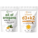 Micro Ingredients Öl von Oregano Softgels 6,000mg pro Servieren & Vitamin D3 5000 IU Plus K2 (MK-7) 100 mcg, 300 Virgin Coconut Oil Softgels Bundle Pack | 4X Strength Carvacrol & Thymoquinon | Essential