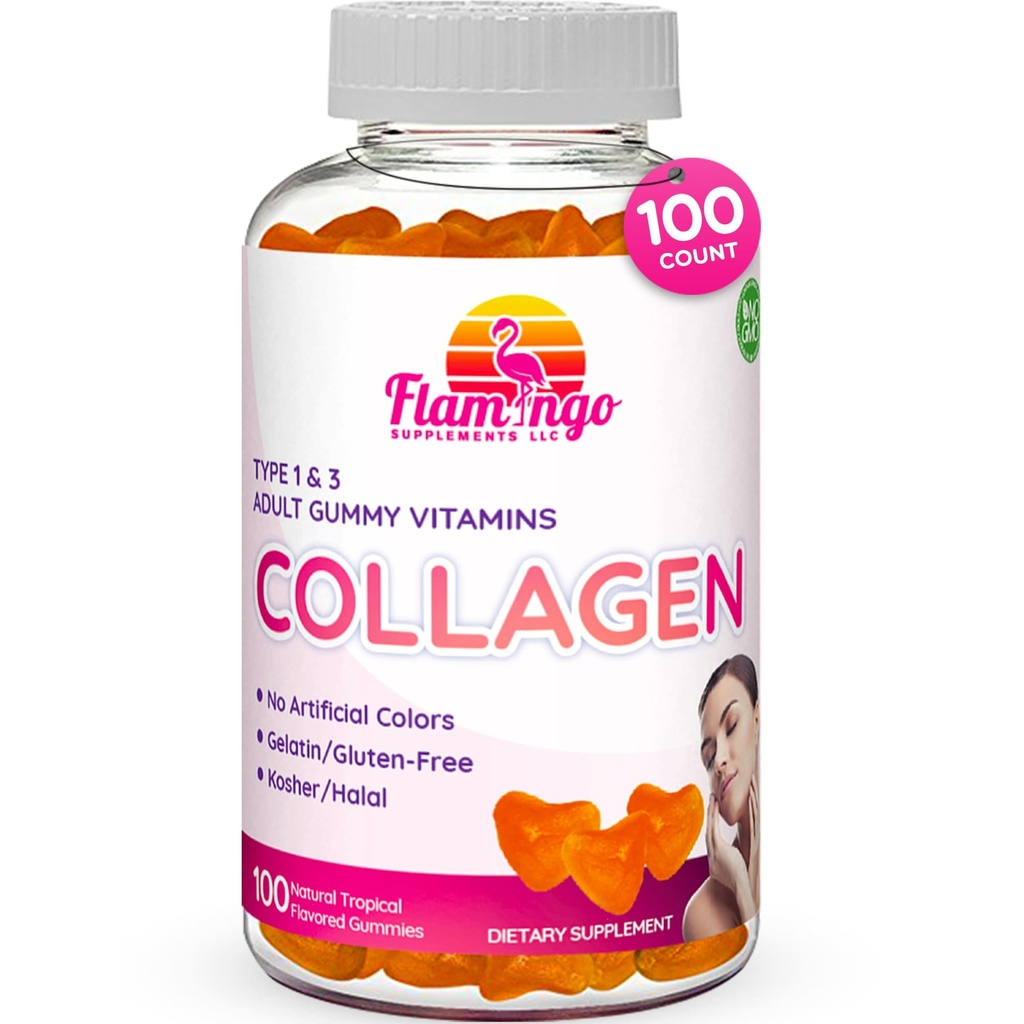 Collagen Gummies- Collagene marino naturale per le donne, e integratori di collagene uomo per capelli della pelle, unghie- idrolizzato tipo 2 & 1 3 Sostituisci pillole e polveri - No Gelatin, Kosher, Halal- 100 Ct.