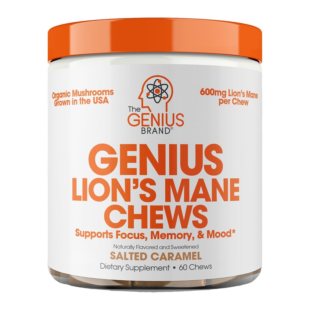 Genius Lion's Mane Soft Chews Supplemento – Nootropic Mushroom for Focus, Clarity, Memory, Energy, Brain Health Support – aroma salato di Caramel