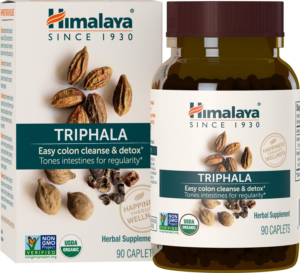 Himalaya Organic Triphala, 90-Tage-Versorgung - Verdauungsergänzung für Colon Cleanse & okzional Bloating and Constipation Relief - USDA Organic, Vegan, Non-GMO, Gluten Free, 688 mg, 90 Caplets