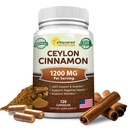 Natural Ceylon Cinnamon 1200mg Per Serving - 120 Capsules, True Cinnamon from Sri Lanka, Extract Supplement Pills Promotes Heart Health