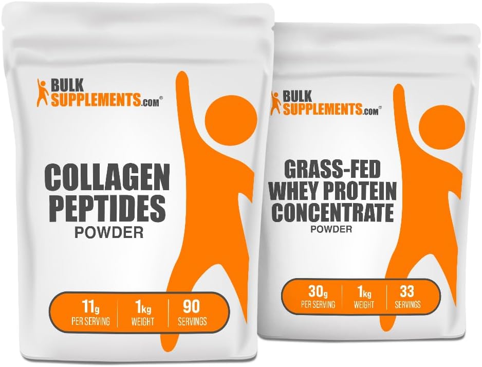 BulkSupplements Collagen Peptides 1kg + Grass Fed Whey Protein Concentrato 1kg Bundle
