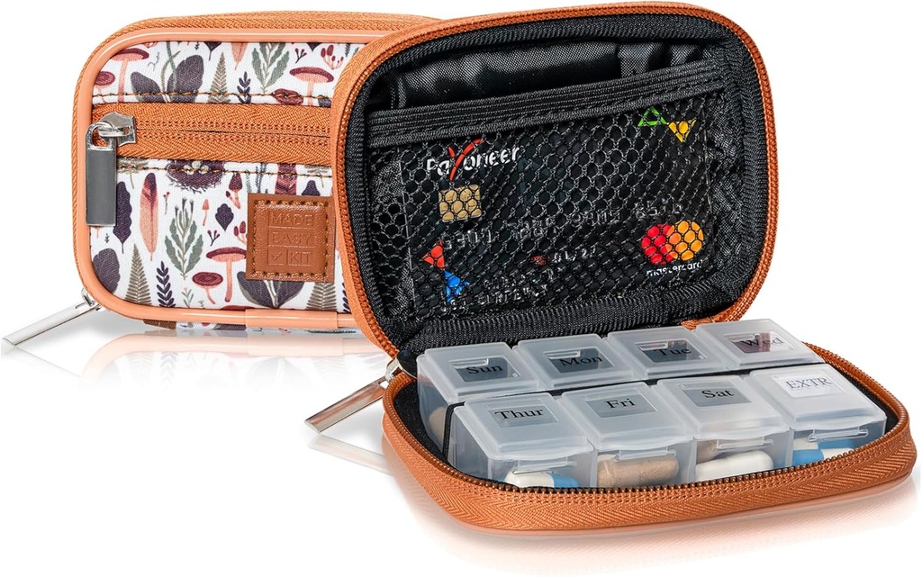 Hergestellte einfache Kit Pille Case - Wöchentliche Medizin Organizer mit abnehmbaren siebentägigen Vitamin & Supplement Box (Light Brown Woods)