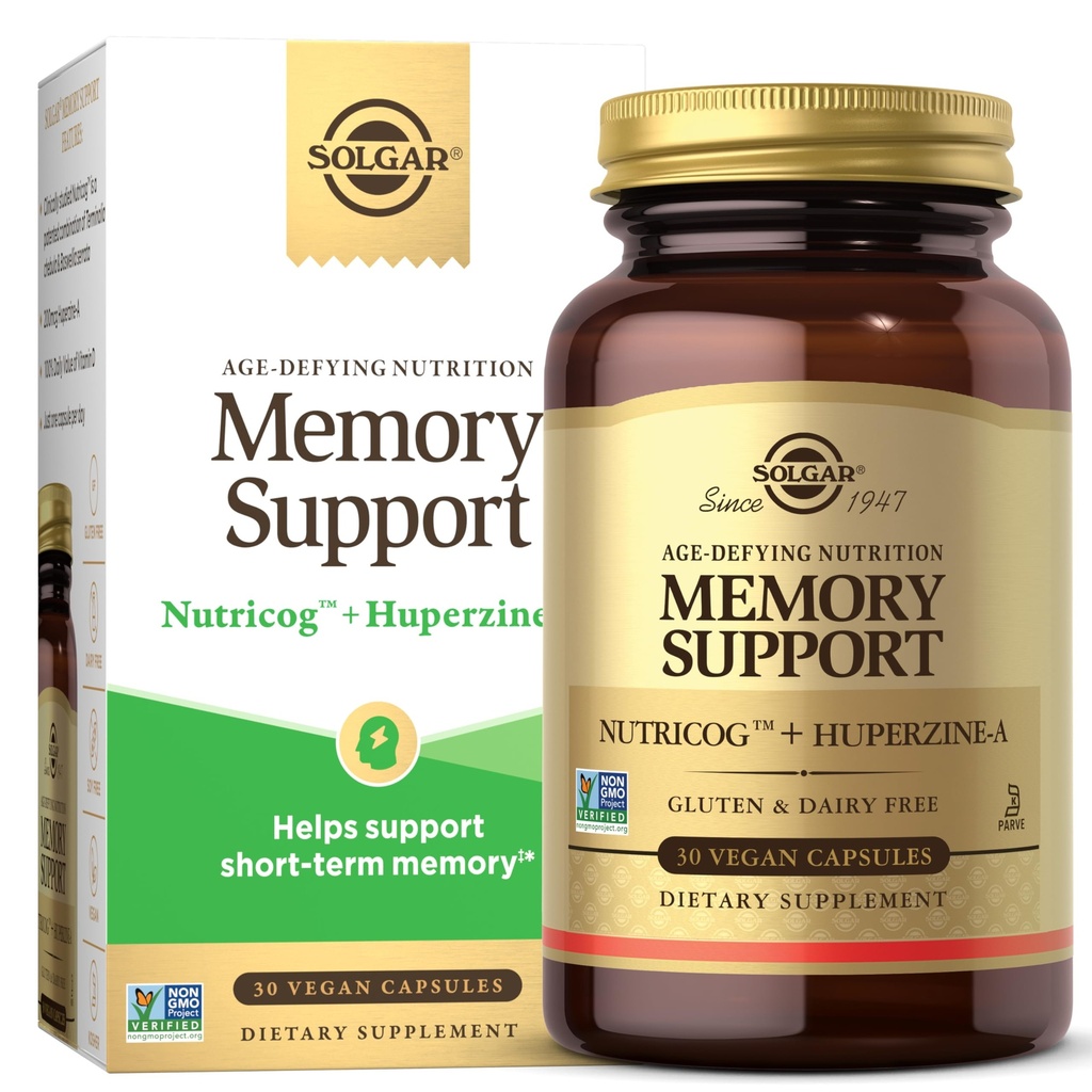 Solgar Memory Support Brain Nahrungsergänzung für Gedächtnis und Fokus, Klinisch untersucht Nutricog, Vitamin D & Huperzine-A, Nootropic Brain Health Supplement, Healthy Aging Support, 30 Portionen