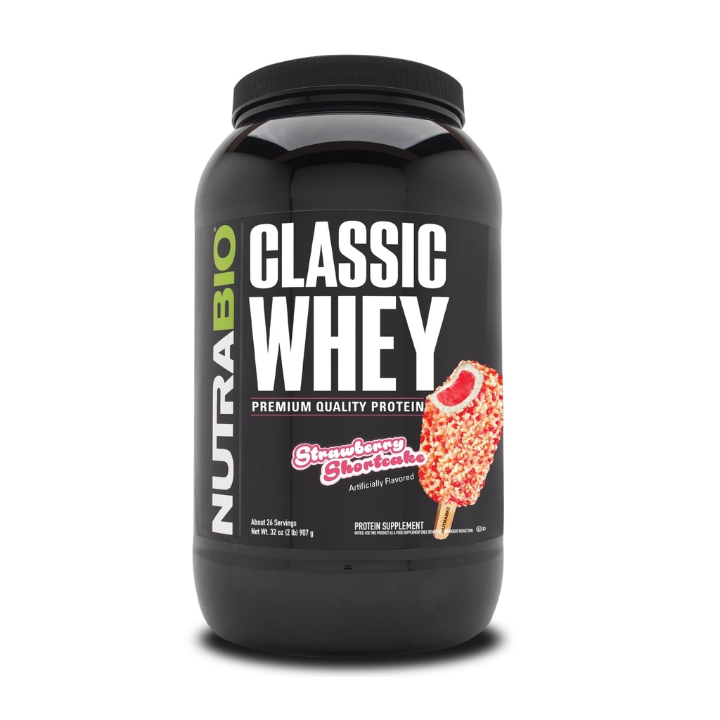 NutraBio Classic Whey Protein Powder Supplement - 25g Protein Per Scoop - Full-Spectrum Amino Säureprofil mit keinen Füllstoffen, künstliche Farben oder Konservierungsstoffe - Erdbeer Shortcake, 2 Pfund