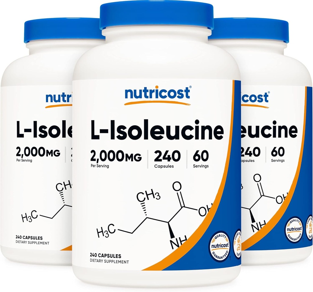 Nutricost L-Isoleucina 2000mg Per Serving, 240 capsule per bottiglia (3 bottiglie)