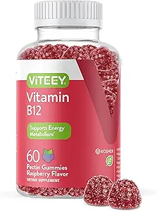 Viteey Vitamin B12 Gummies - Supporto cognitivo e gommie energetiche - Vegan, Gelatin Free, Gluten Free - 60 Count