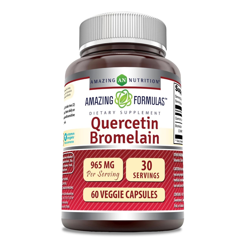 Amazing Nutrition Quercetin 800 Mg avec Bromelain 165 Mg Capsules Véggies Supplément (60)