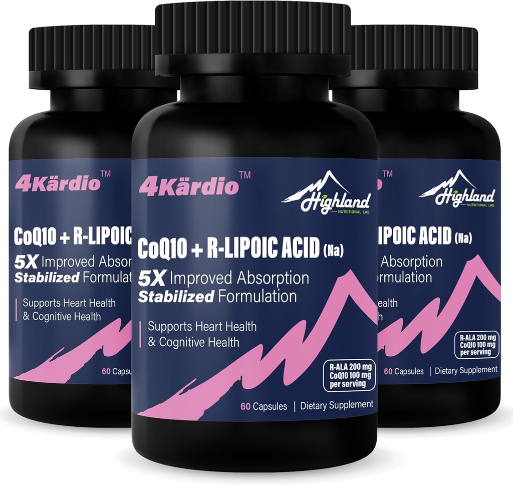 CoQ10 100mg + acido lipoico 200mg per porzione, 3 mesi di alimentazione, fino a 5X assorbimento migliorato, R-Lipoic Acid/CoQ10 supplemento per la salute del cuore e la salute cognitiva-180 capsule