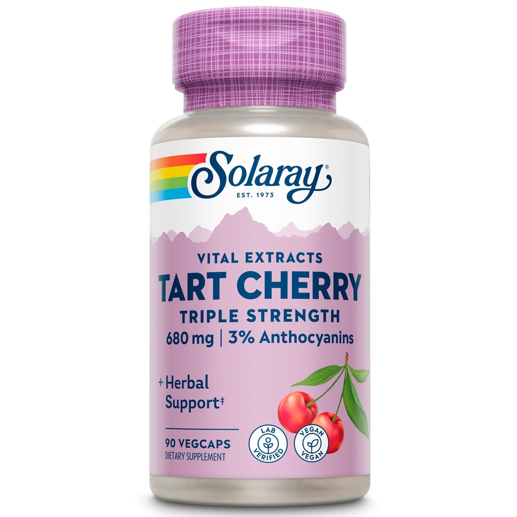 Solaray Triple Strength Tart Cherry Extract - Capsules de cerises avec des antioxydants et des anthocyanes pour le soutien des niveaux d'acide urique - Vegan, garantie de 60 jours - 45 portions, 90 VegCaps