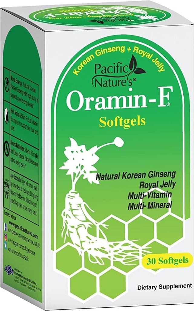 Pacific Nature's Oramin F (30 Softgels) mit Korean Ginseng, Royal Jelly, Vitamin B Complex und Zink für Energie, Immunität und Ernährungsunterstützung