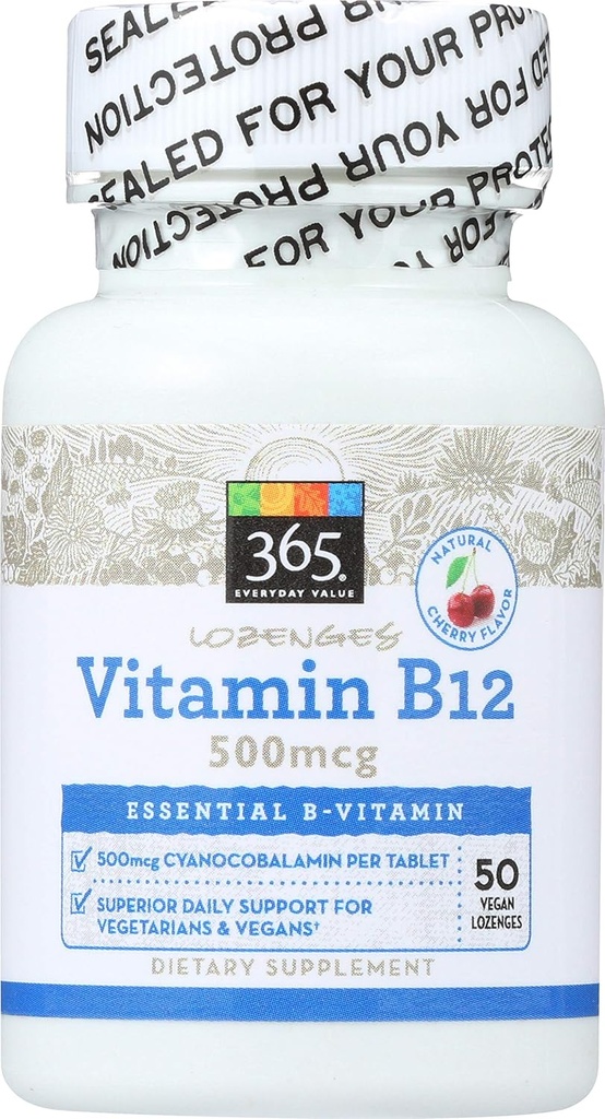 365 by Whole Foods Market, Vitamina B12 500mcg Lozenges, Cherry Flavor, 50 ct