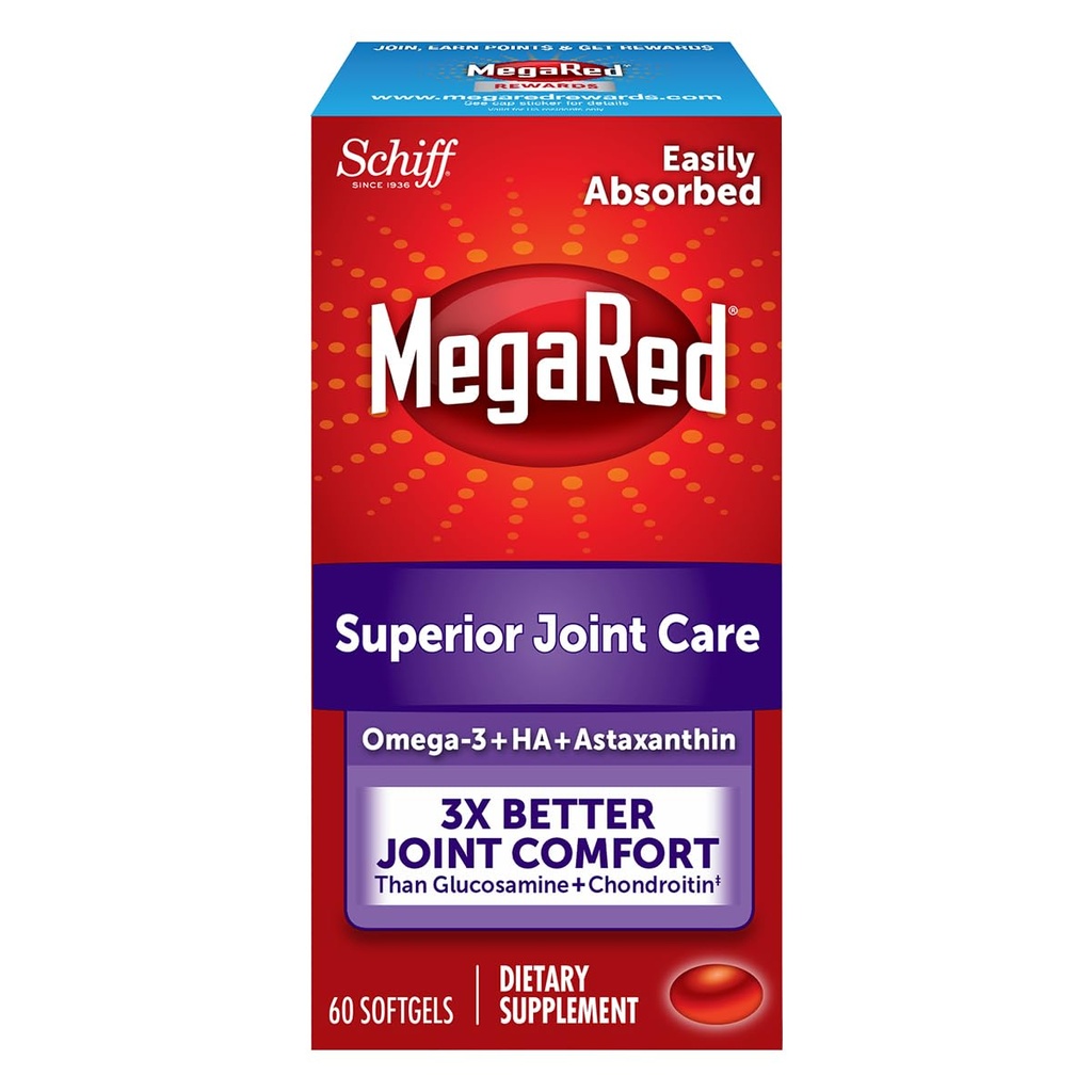 MegaRed 353mg Omega-3-Krillöl Joint Care Supplement mit EPA / DHA-Fettsäuren, Antioxidantien, Hyaluronsäure, kein Fishy Burp Nachgeschmack wie bei Fischöl, 60 Count Softgels