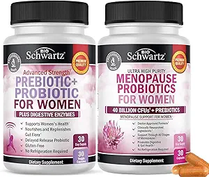 BioSchwartz Probiotic Menopause Supplemento per le donne (1 mese di fornitura) Plus Prebiotici e Probiotici con enzimi digestivi per le donne (1 mese di fornitura)