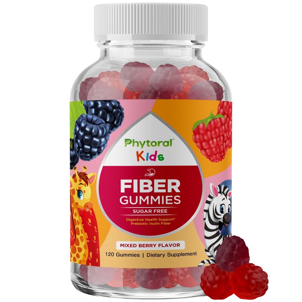 Gummie di fibre prebiotiche per bambini - Integratori di fibre alimentari per la digestione e la costipazione - Chicory Root Kids Gummies immuni - Integratori nutrizionali non GMO & Vegan - 120 Count
