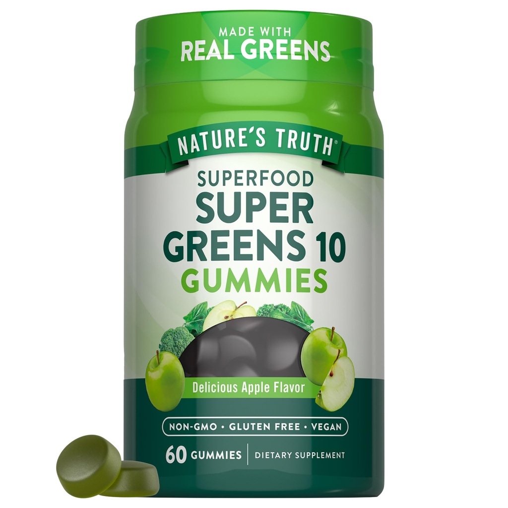 Verità della natura Super Verdi Gummies | 60 Conte | Vegan, Non OGM & Gluten Free | Realizzato con Verdi Reali | Sapore di mela