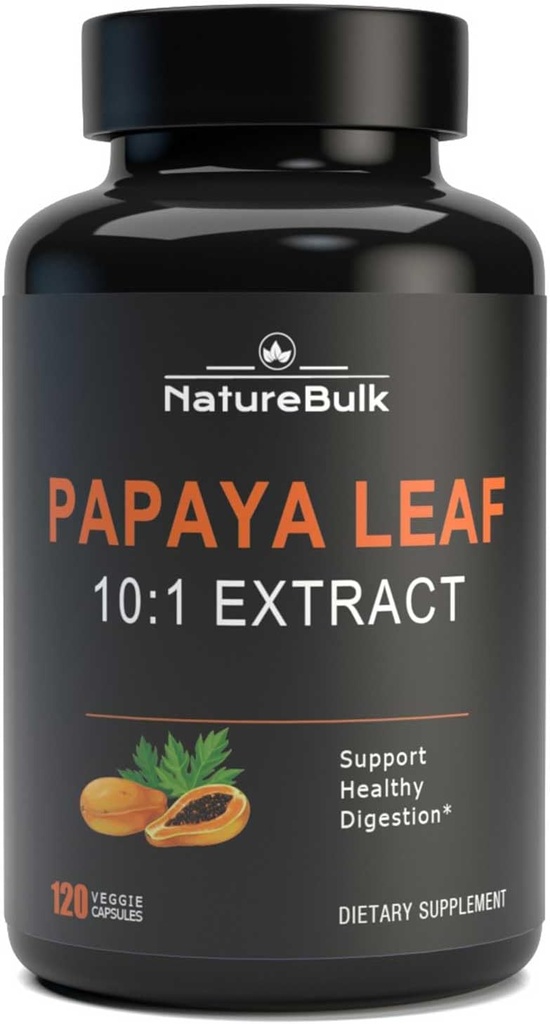 Capsule di Estratto di foglie di Papaya - 10X Forza, 120 capsule di Veg, Gut immunitario e salute digestiva eccellente
