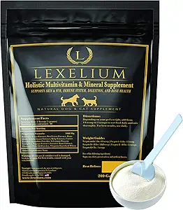 Supplément multivitamines holistiques pour chiens et chats - Vitamines et minéraux végétaux complets 12-en-1 pour la peau, le manteau, la digestion, les os et l'immunité - Huile de poisson Oméga-3, complexe minéral vitaminique - 200G