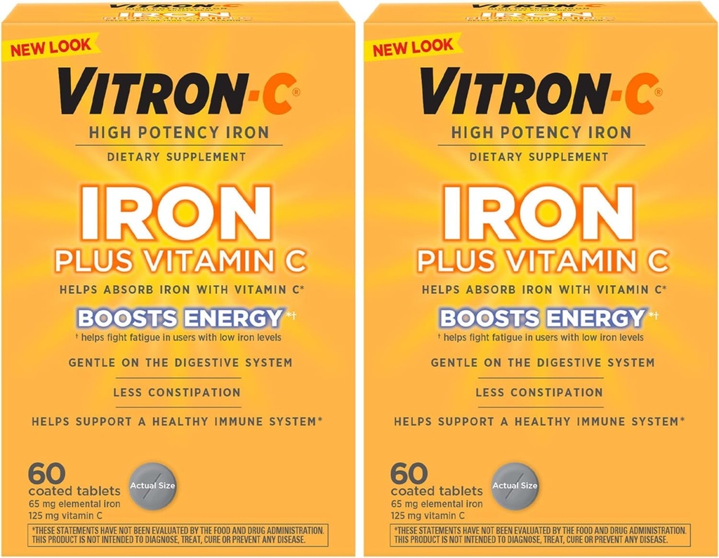 Tavole di supplemento di ferro ad alta potenza Vitron-c 60 Ct (pacchetto di 2)