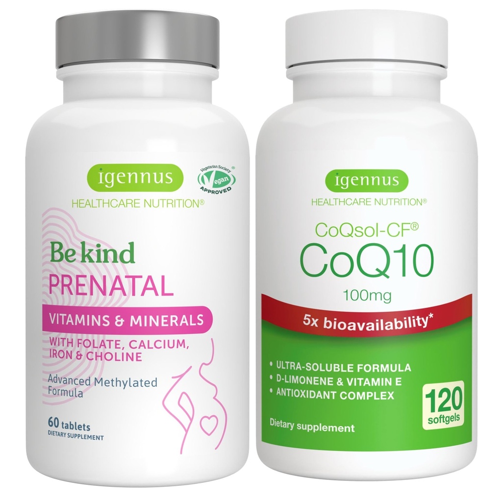 Advanced Prenatal Multivitamin + High Absorption CoQ10 100mg 120 Softgels Pregnancy Support Bundle von Igennus
