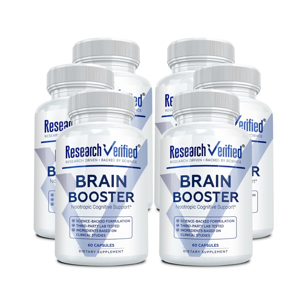 Research Verified Brain Booster - Brain Supplement für Gedächtnis und Fokus, Nootropic Supplement für kognitive Unterstützung - 360 vegane Kapseln - 6 Flaschen